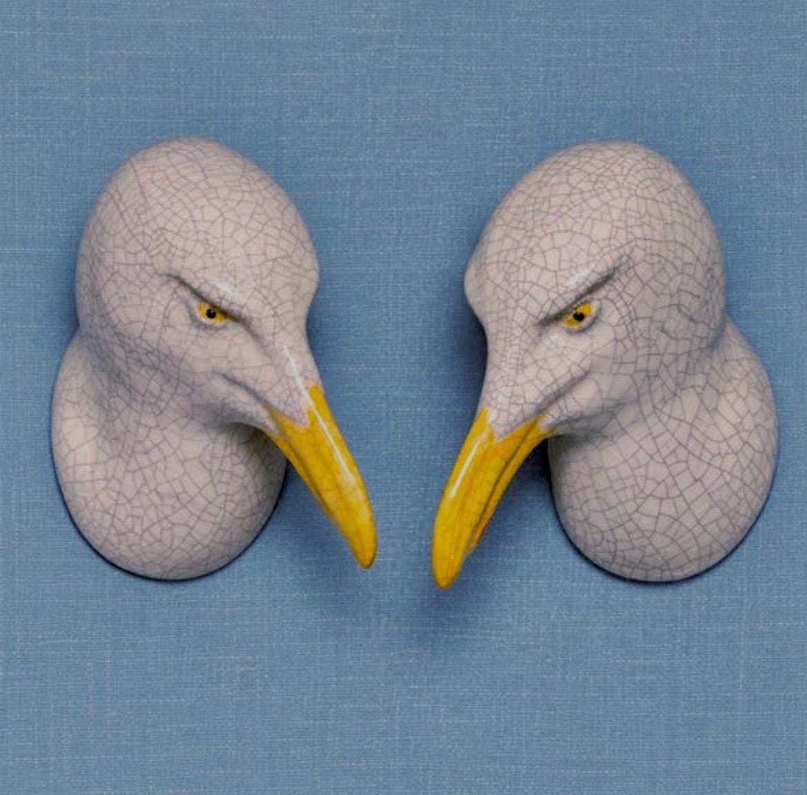Pair of handmade ceramic Seagull wall sculptures by Jed Boyle.