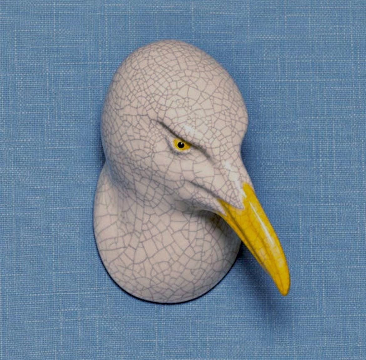 Handmade Left-Leaning Seagull ceramic wall sculpture by Jed Boyle.