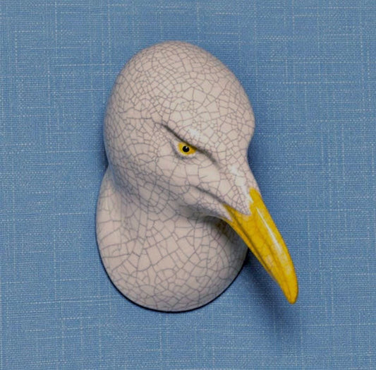 Handmade Left-Leaning Seagull ceramic wall sculpture by Jed Boyle.