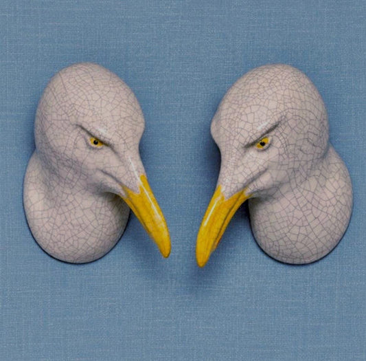 Pair of handmade ceramic Seagull wall sculptures by Jed Boyle.
