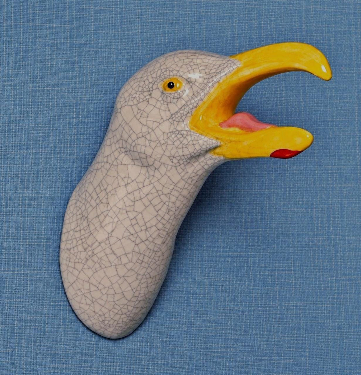 Handmade ceramic Squawking Seagull wall sculpture by Jed Boyle