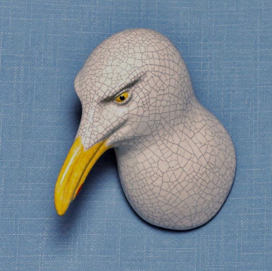 Handmade Right-Leaning Seagull ceramic wall sculpture by Jed Boyle.